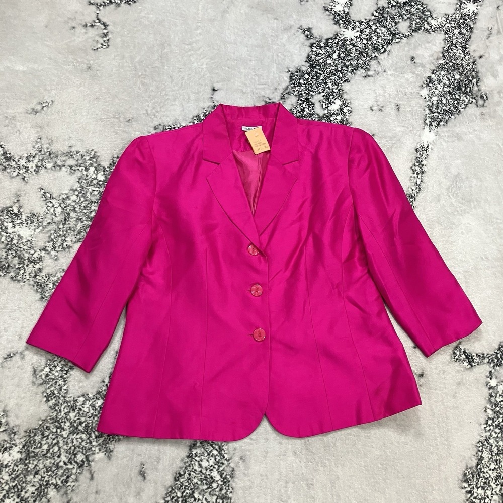 Silks by I.S.C. Hot Pink 100% Silk Three Button Blazer Jacket Size Medium